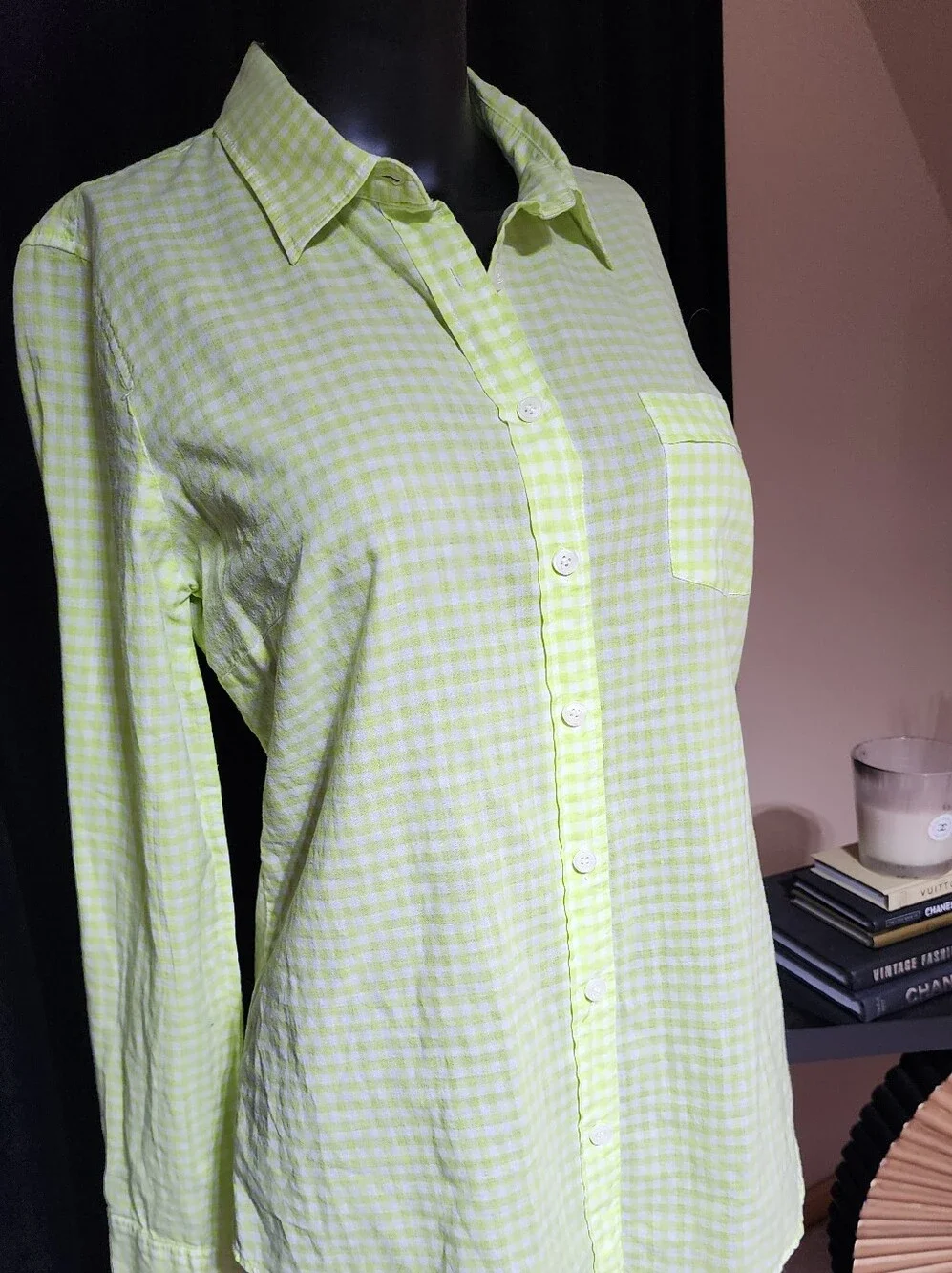 Vintage J.CREW Lime Green Gingham Button Front Shirt XS